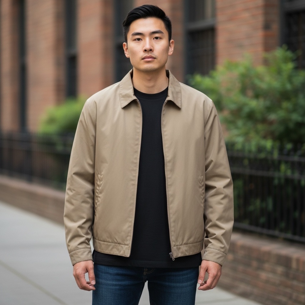 Claiborne Harrington Bomber Jacket Tan Beige Men’s SZ L Lightweight Fleece Lined